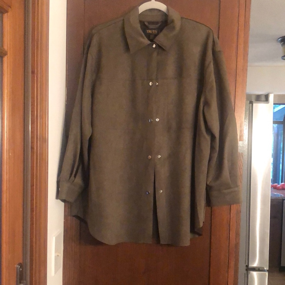 Dark sage/green faux suede shirt/jacket. 1X